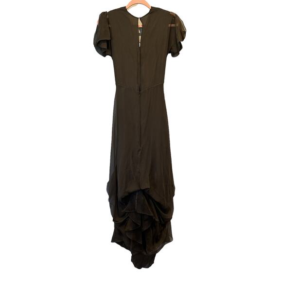 Morgane Le Fay Dark Green Silk Boho Steampunk Fairy Goddess Tiered Maxi Dress S - Picture 3 of 13